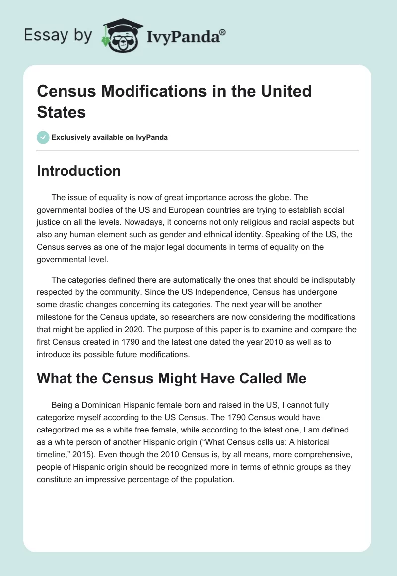Census Modifications in the United States. Page 1