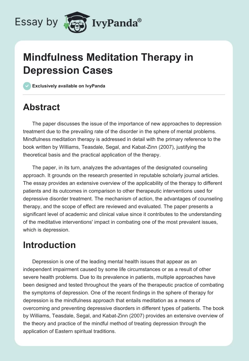 Mindfulness Meditation Therapy in Depression Cases. Page 1