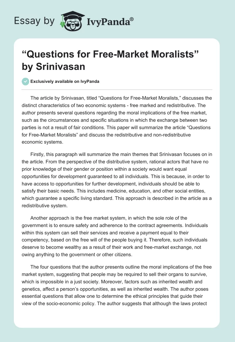 “Questions for Free-Market Moralists” by Srinivasan. Page 1