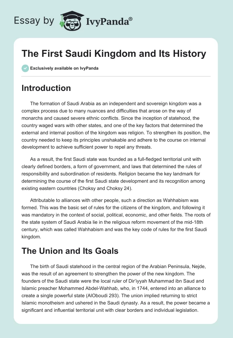 The First Saudi Kingdom and Its History. Page 1