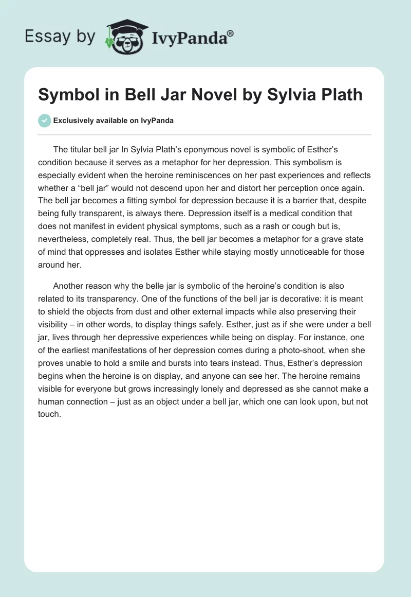 Symbol in "Bell Jar" Novel by Sylvia Plath. Page 1