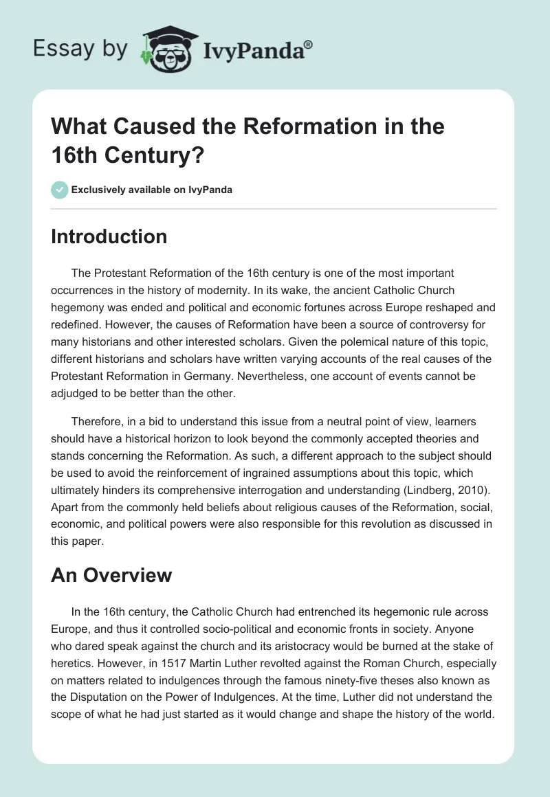 What Caused the Reformation in the 16th Century?. Page 1