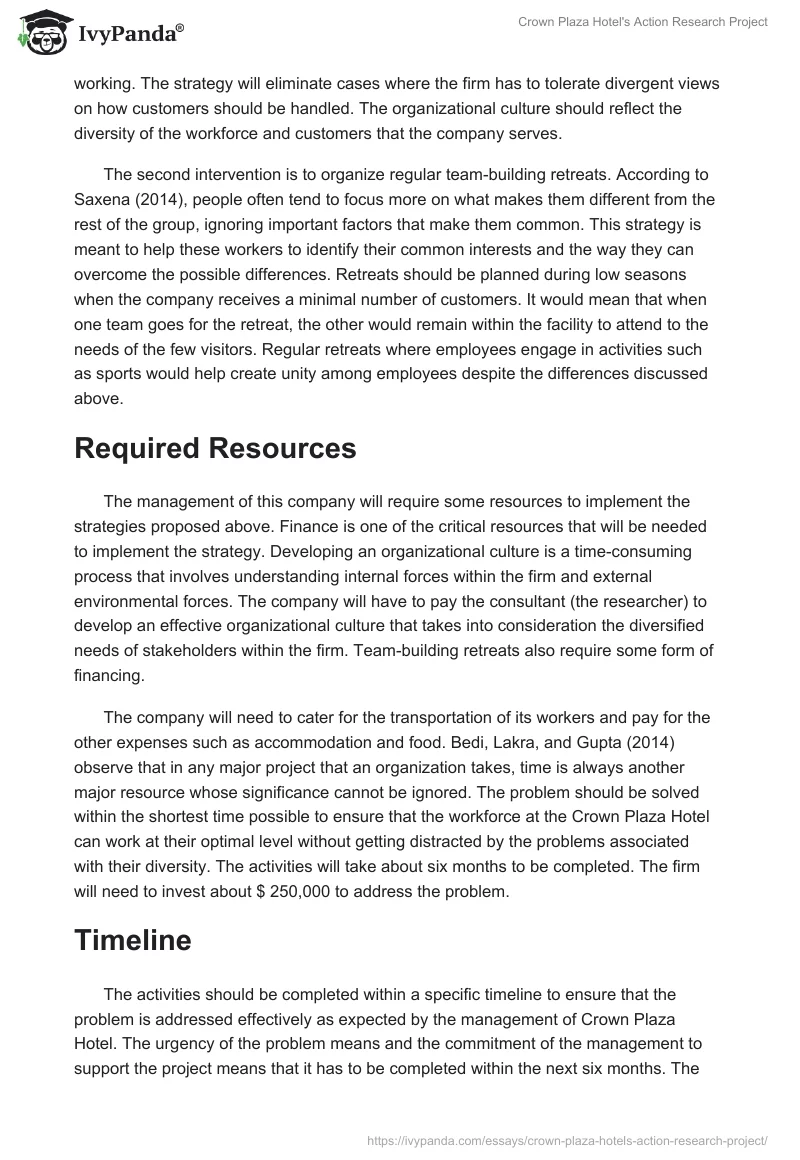 Crown Plaza Hotel's Action Research Project. Page 4