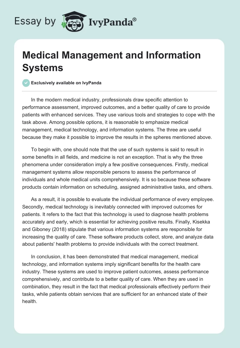 Medical Management and Information Systems. Page 1
