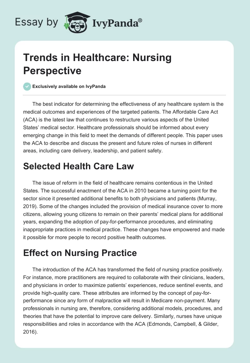 Trends in Healthcare: Nursing Perspective. Page 1