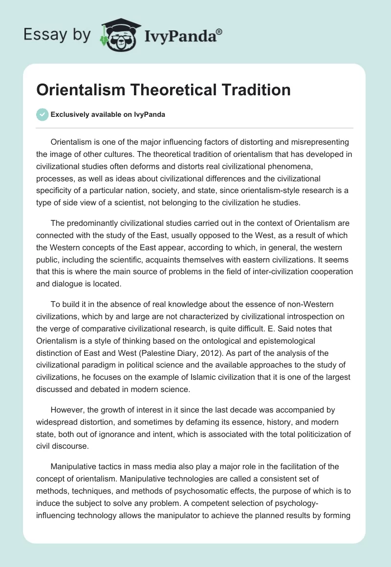 Orientalism Theoretical Tradition. Page 1