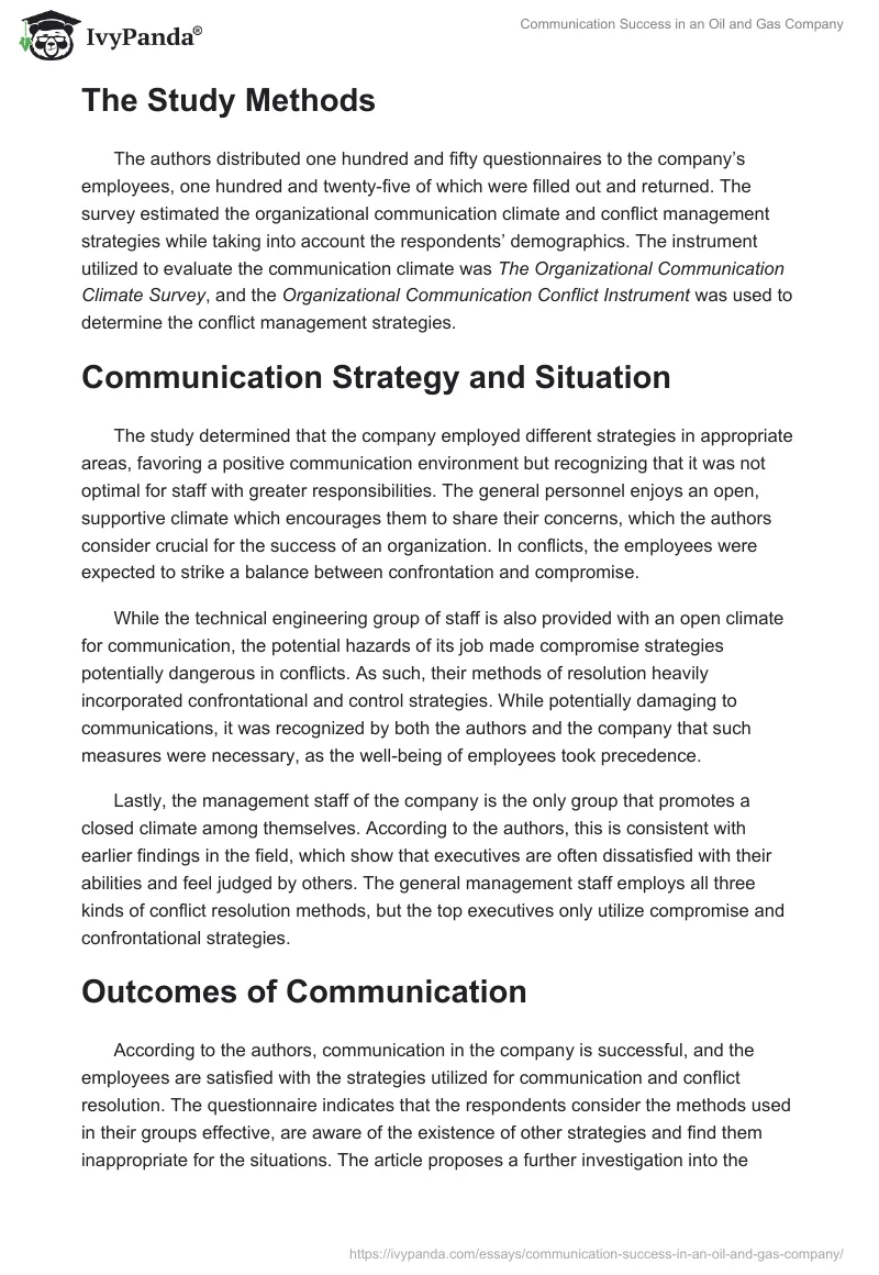 Communication Success in an Oil and Gas Company. Page 2