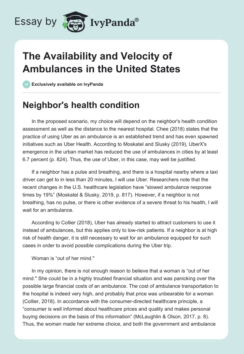 The Availability and Velocity of Ambulances in the United States. Page 1