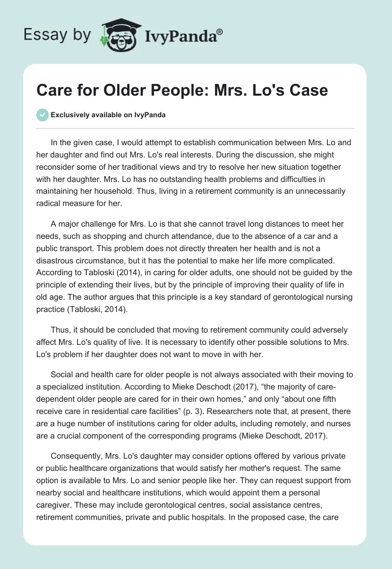 Care for Older People: Mrs. Lo's Case. Page 1