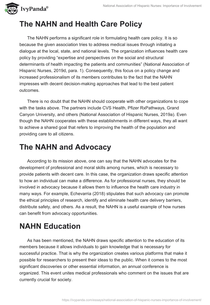 National Association of Hispanic Nurses: Importance of Involvement. Page 3
