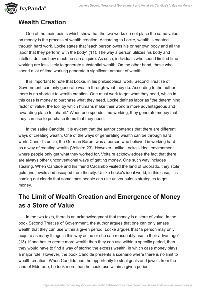 Locke's Second Treatise of Government and Voltaire's Candide’s Value on Money. Page 2