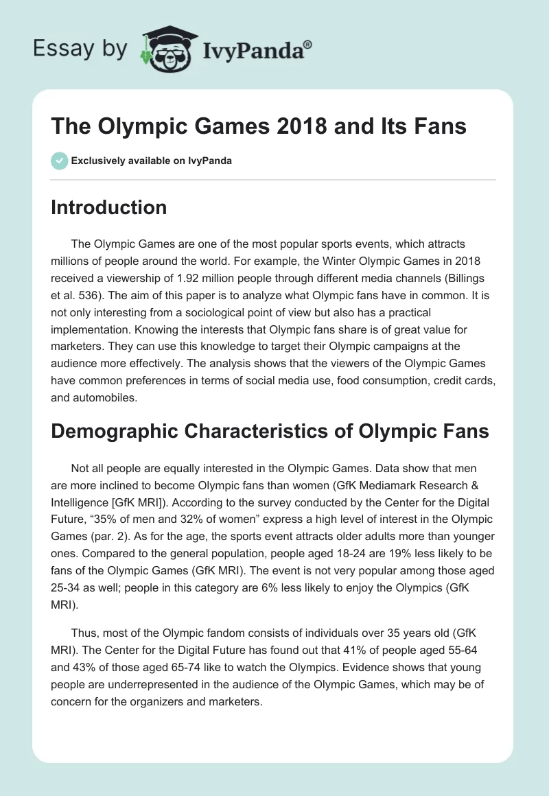 The Olympic Games 2018 and Its Fans. Page 1