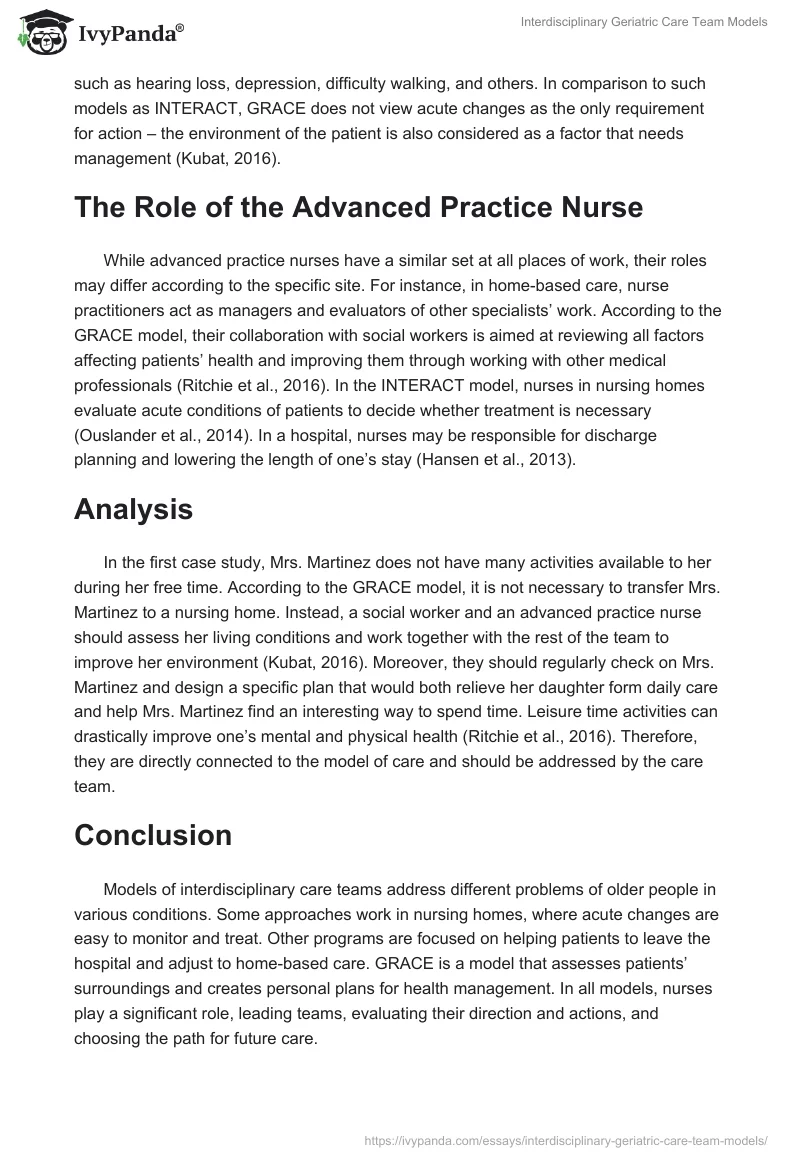 Interdisciplinary Geriatric Care Team Models. Page 2