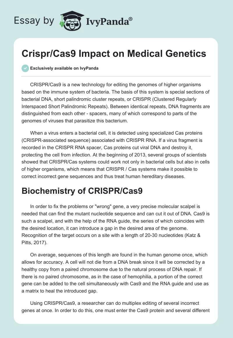 Crispr/Cas9 Impact on Medical Genetics. Page 1