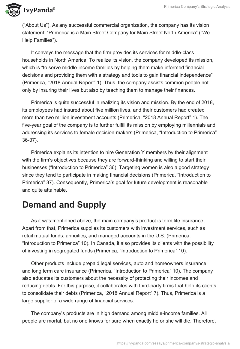 Primerica Company's Strategic Analysis. Page 2
