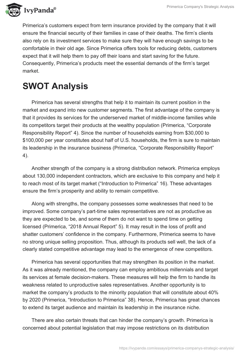 Primerica Company's Strategic Analysis. Page 3