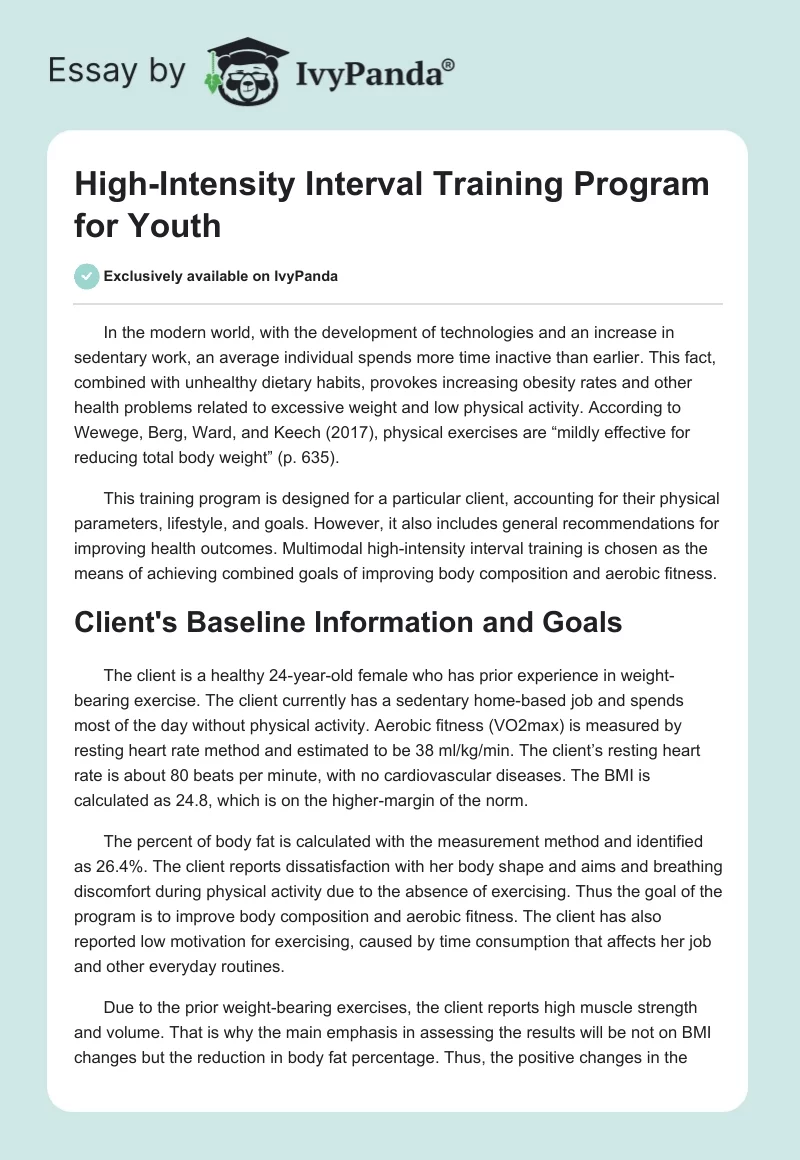 High-Intensity Interval Training Program for Youth. Page 1