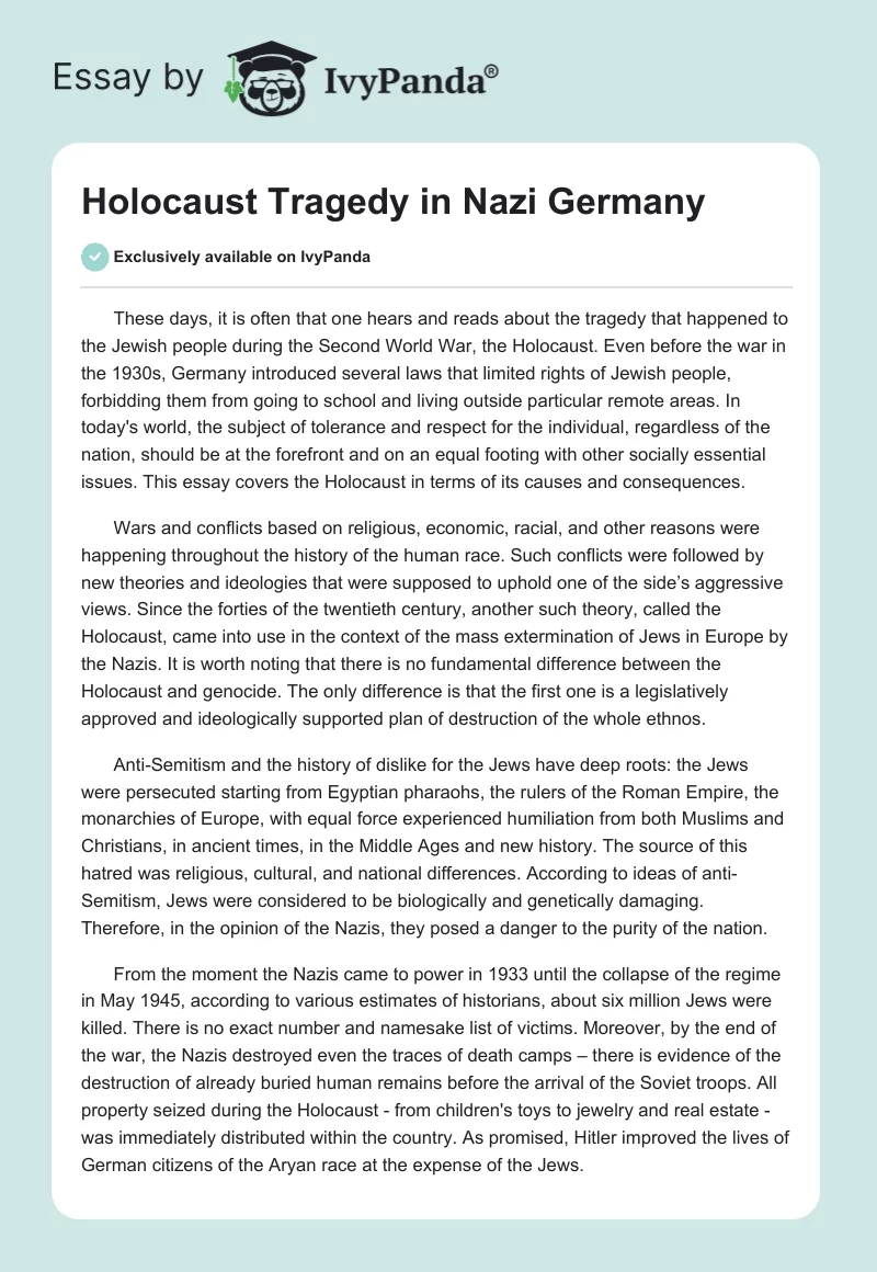 Holocaust Tragedy in Nazi Germany. Page 1