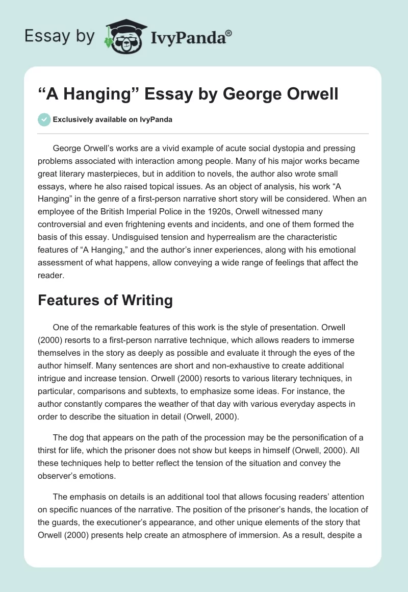 “A Hanging” Essay by George Orwell. Page 1