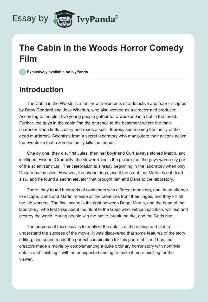 "The Cabin in the Woods" Horror Comedy Film. Page 1