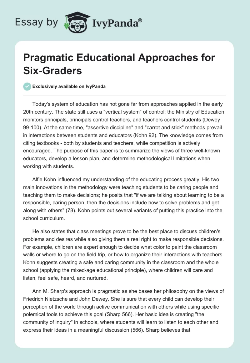 Pragmatic Educational Approaches for Six-Graders. Page 1