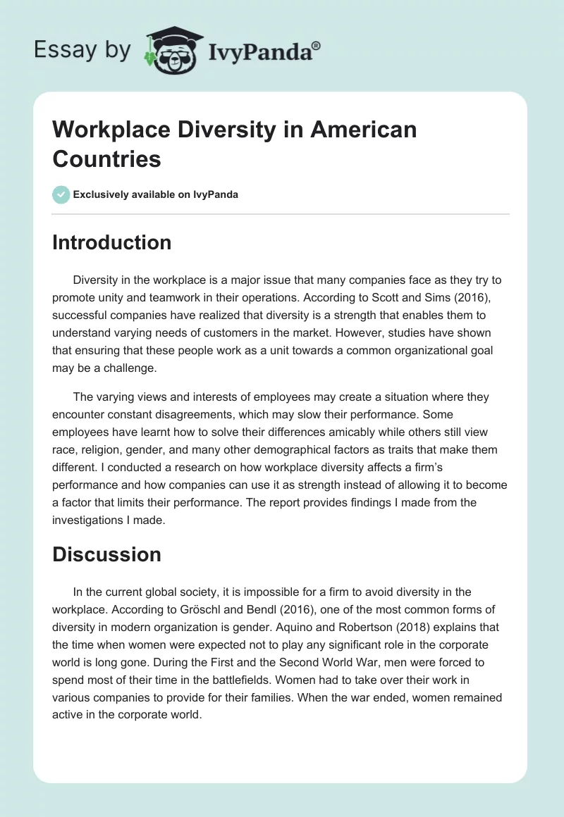 Workplace Diversity in American Countries. Page 1