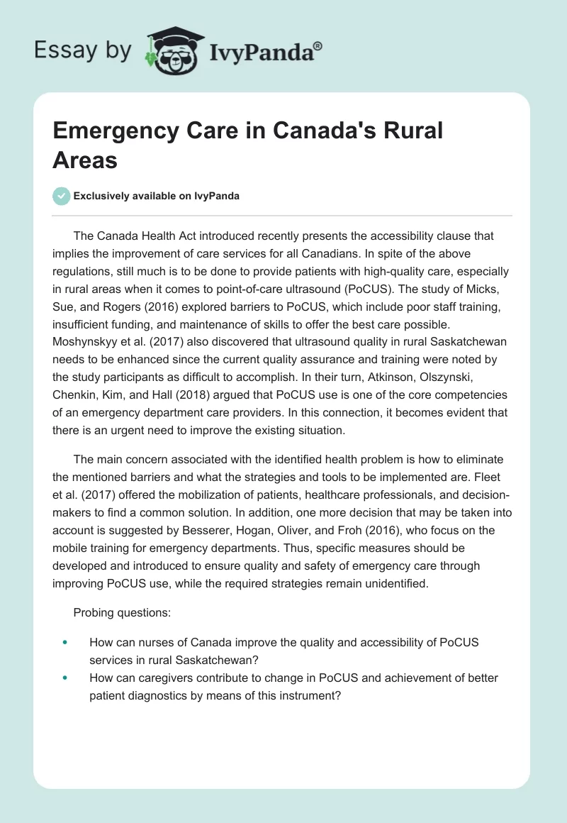 Emergency Care in Canada's Rural Areas. Page 1