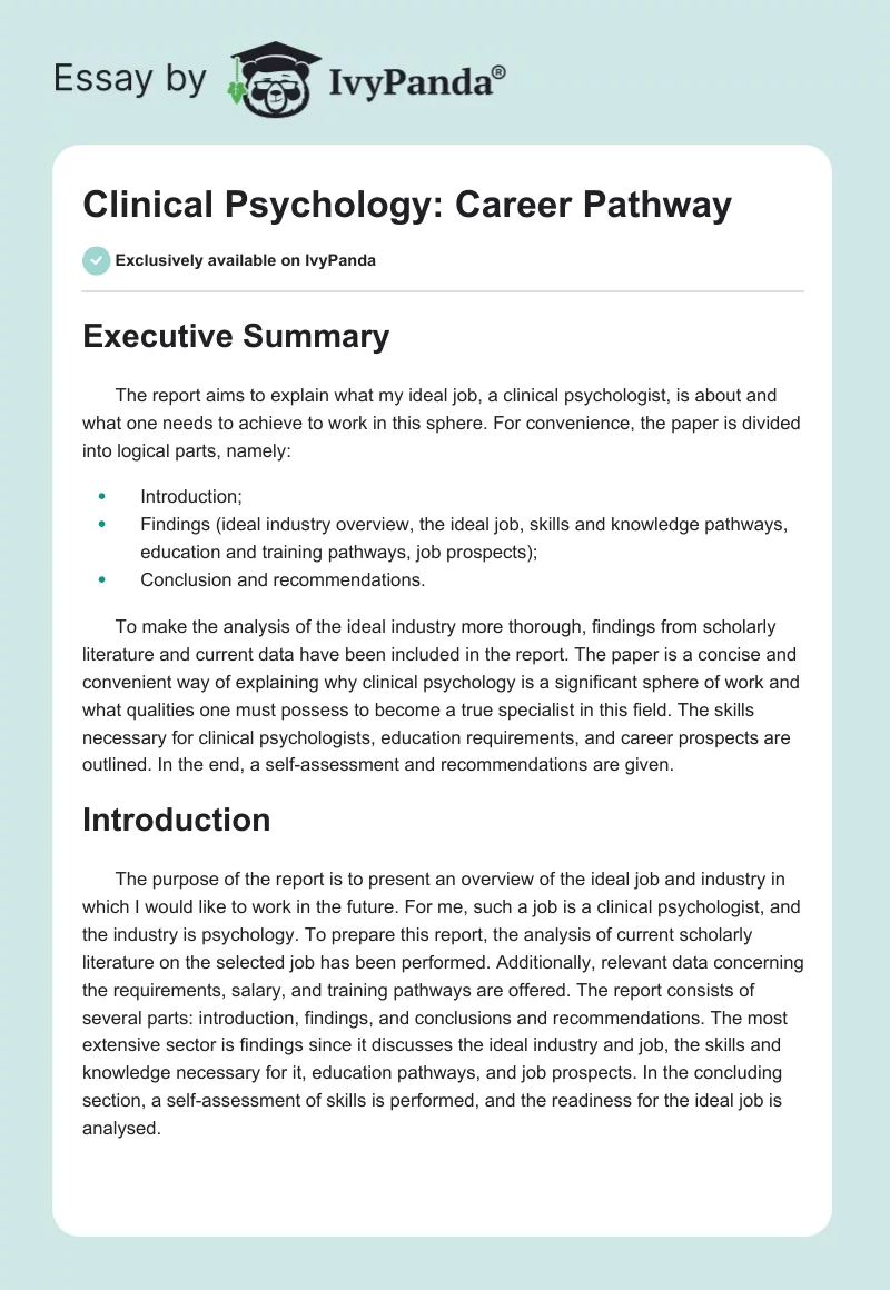 Clinical Psychology: Career Pathway. Page 1