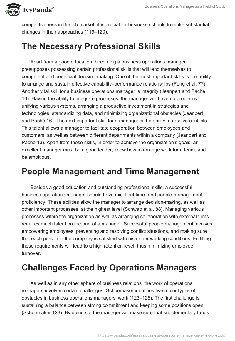 Business Operations Manager as a Field of Study. Page 2