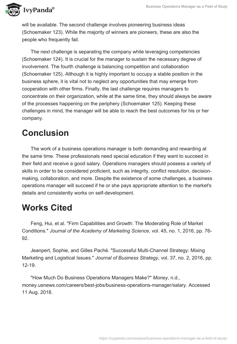 Business Operations Manager as a Field of Study. Page 3