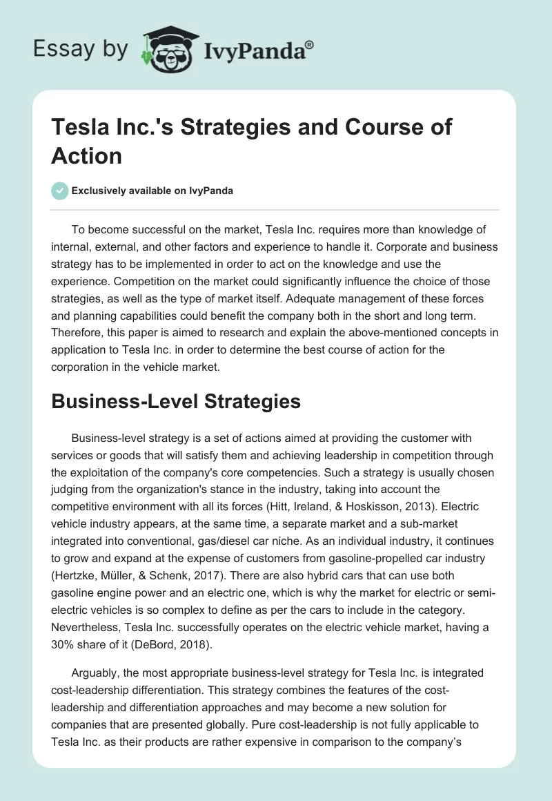 Tesla Inc.'s Strategies and Course of Action. Page 1