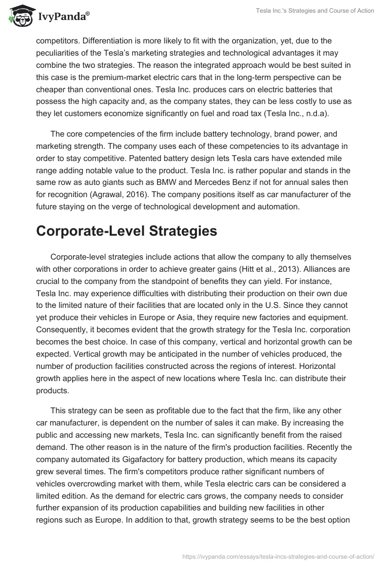 Tesla Inc.'s Strategies and Course of Action. Page 2