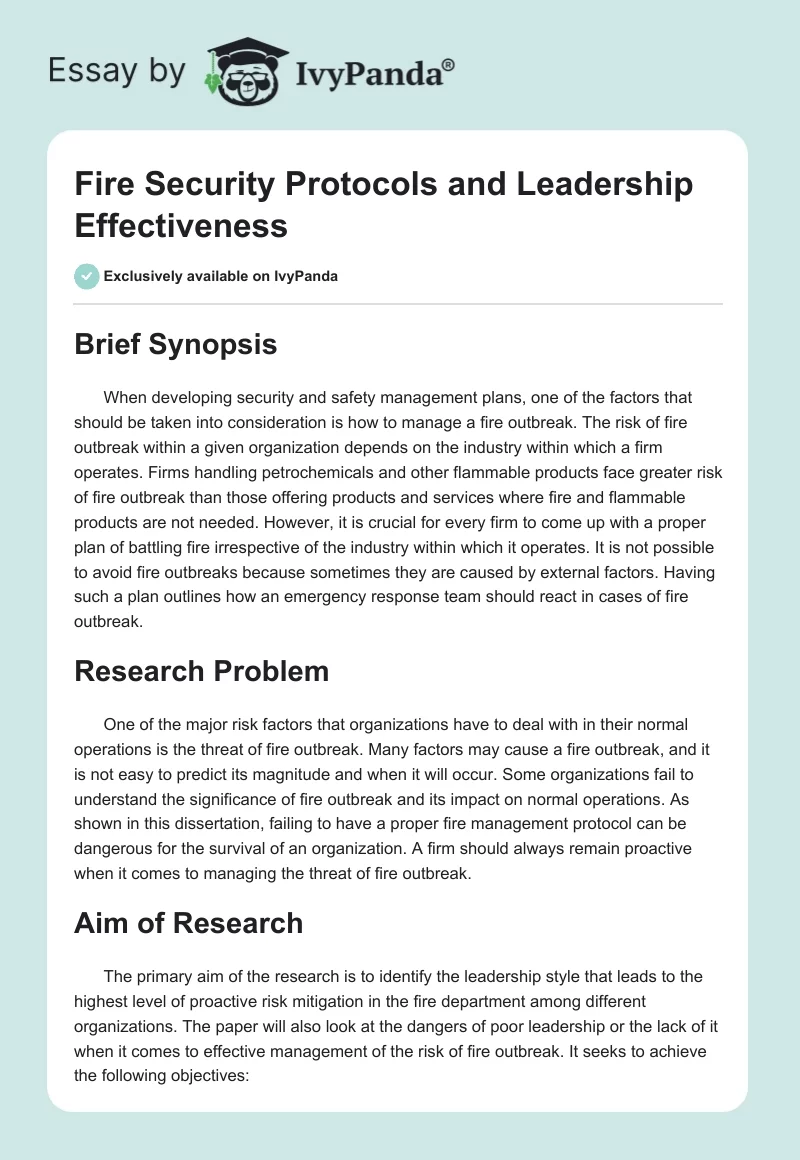 Fire Security Protocols and Leadership Effectiveness. Page 1