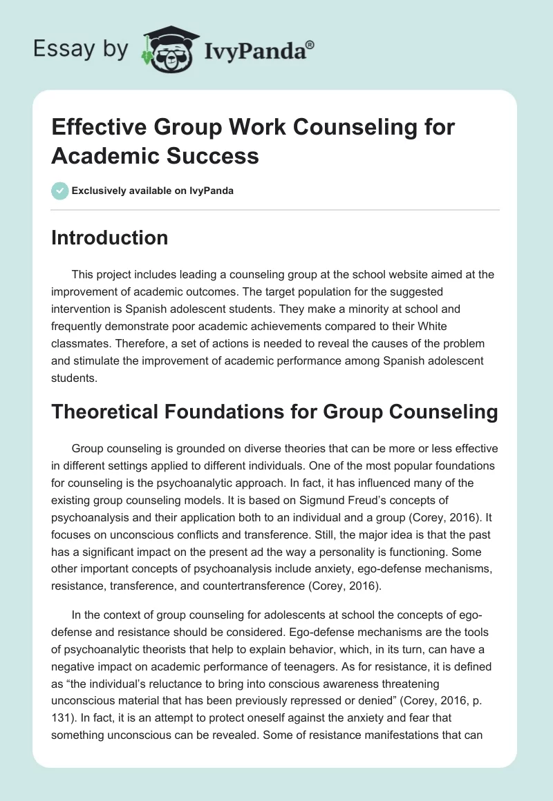 Effective Group Work Counseling for Academic Success. Page 1