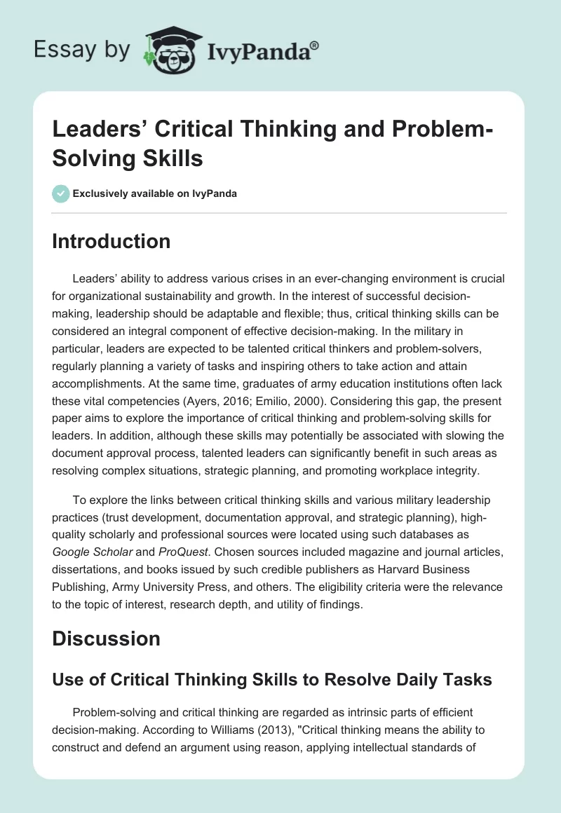 Leaders’ Critical Thinking and Problem-Solving Skills. Page 1