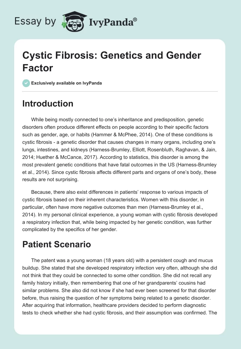 Cystic Fibrosis: Genetics and Gender Factor. Page 1