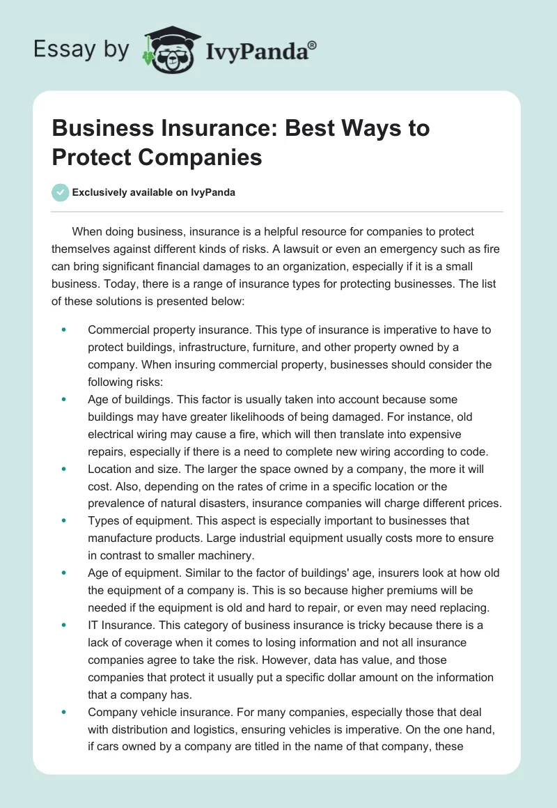 Business Insurance: Best Ways to Protect Companies. Page 1