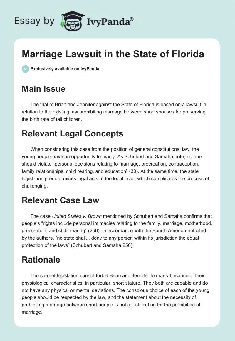 Marriage Lawsuit in the State of Florida. Page 1