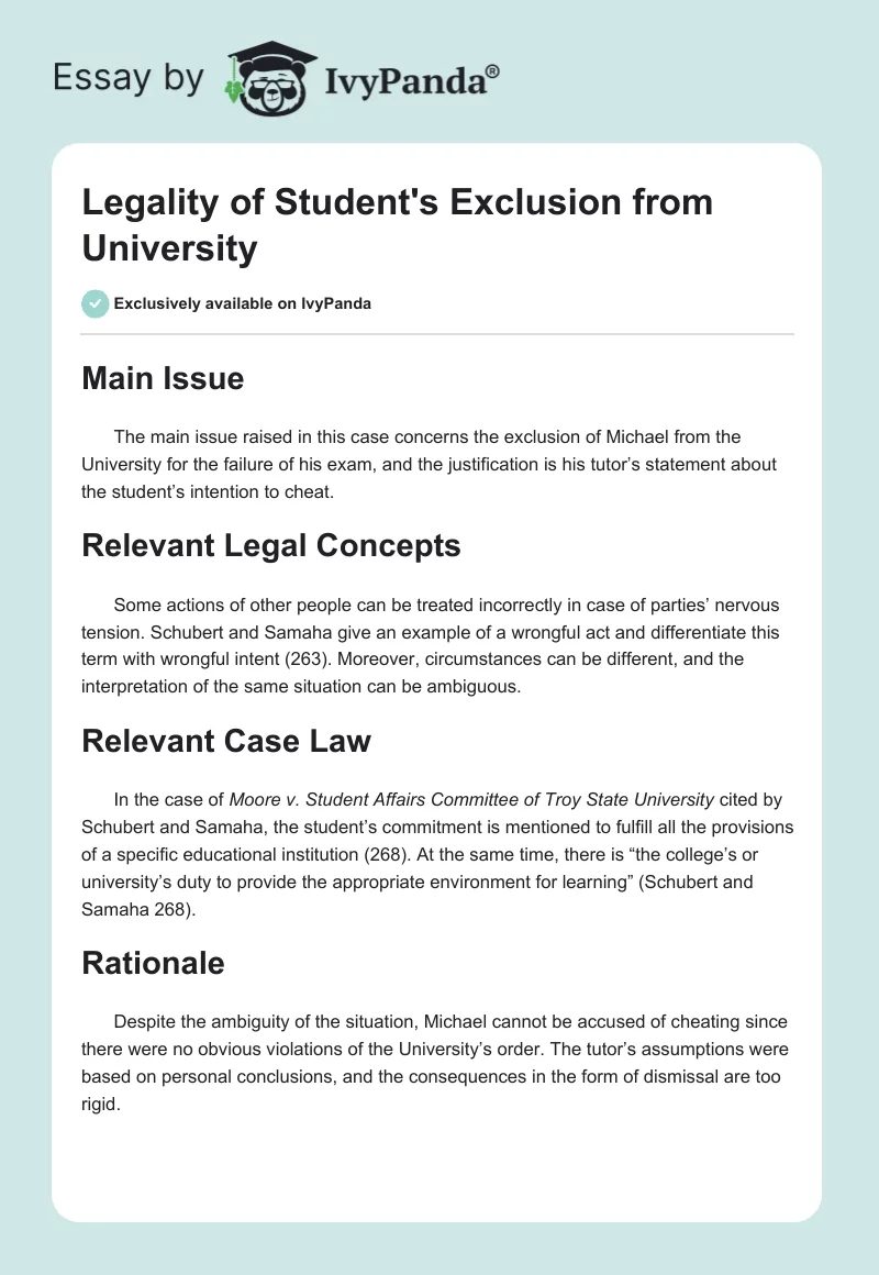 Legality of Student's Exclusion from University. Page 1