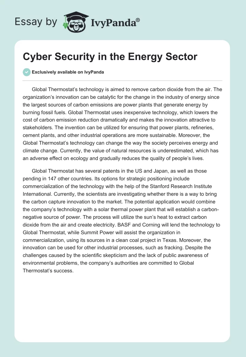 Cyber Security in the Energy Sector. Page 1