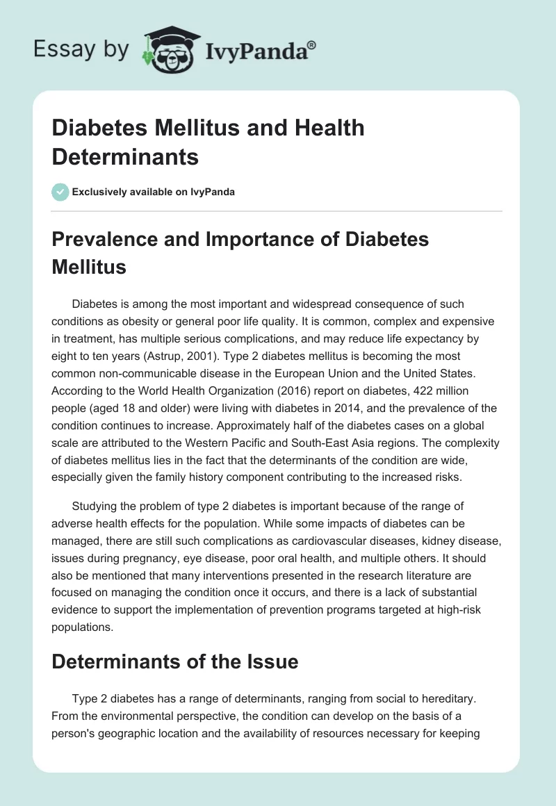 Diabetes Mellitus and Health Determinants. Page 1