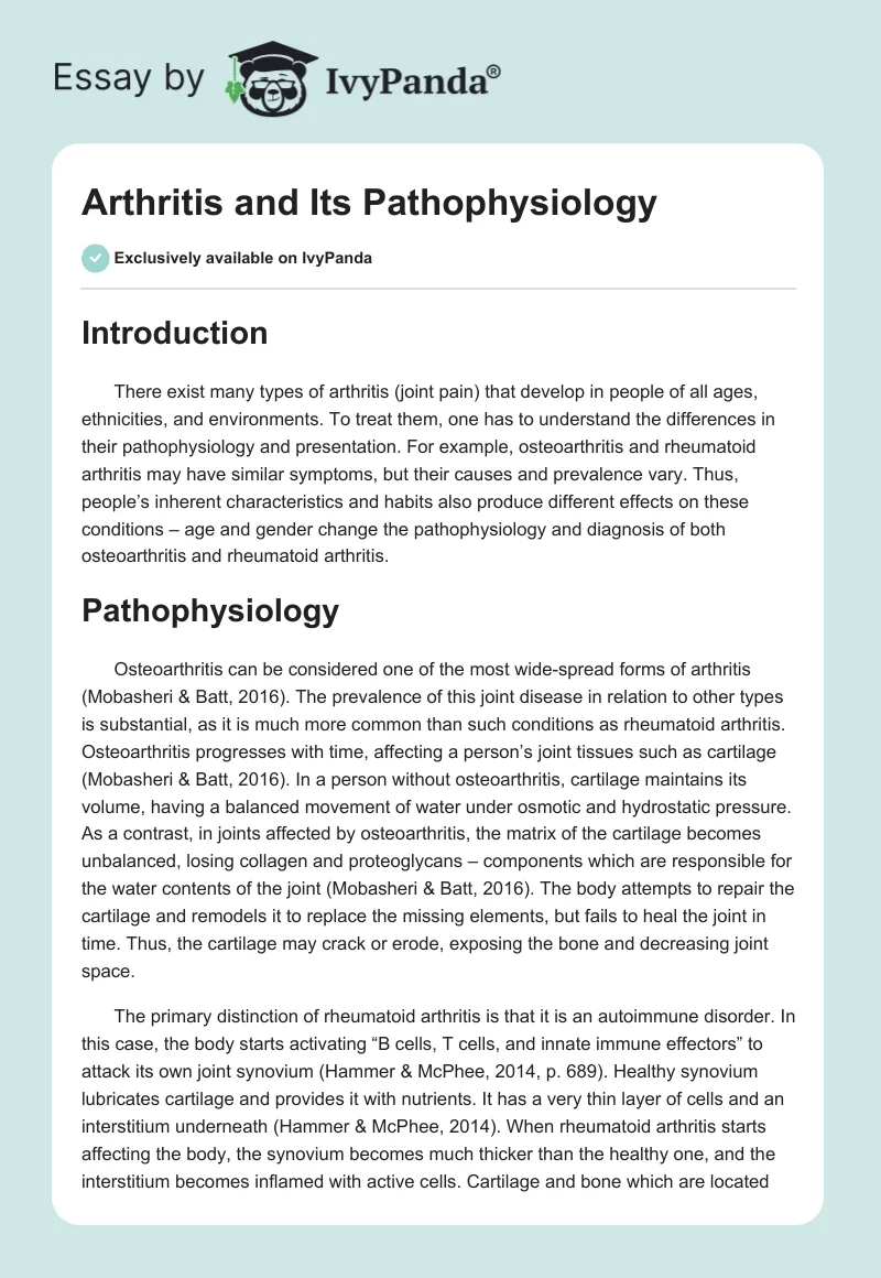 Arthritis and Its Pathophysiology. Page 1