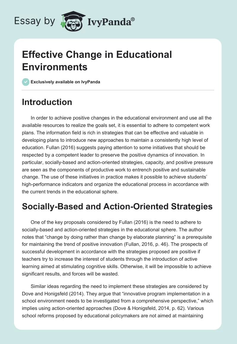 Effective Change in Educational Environments. Page 1