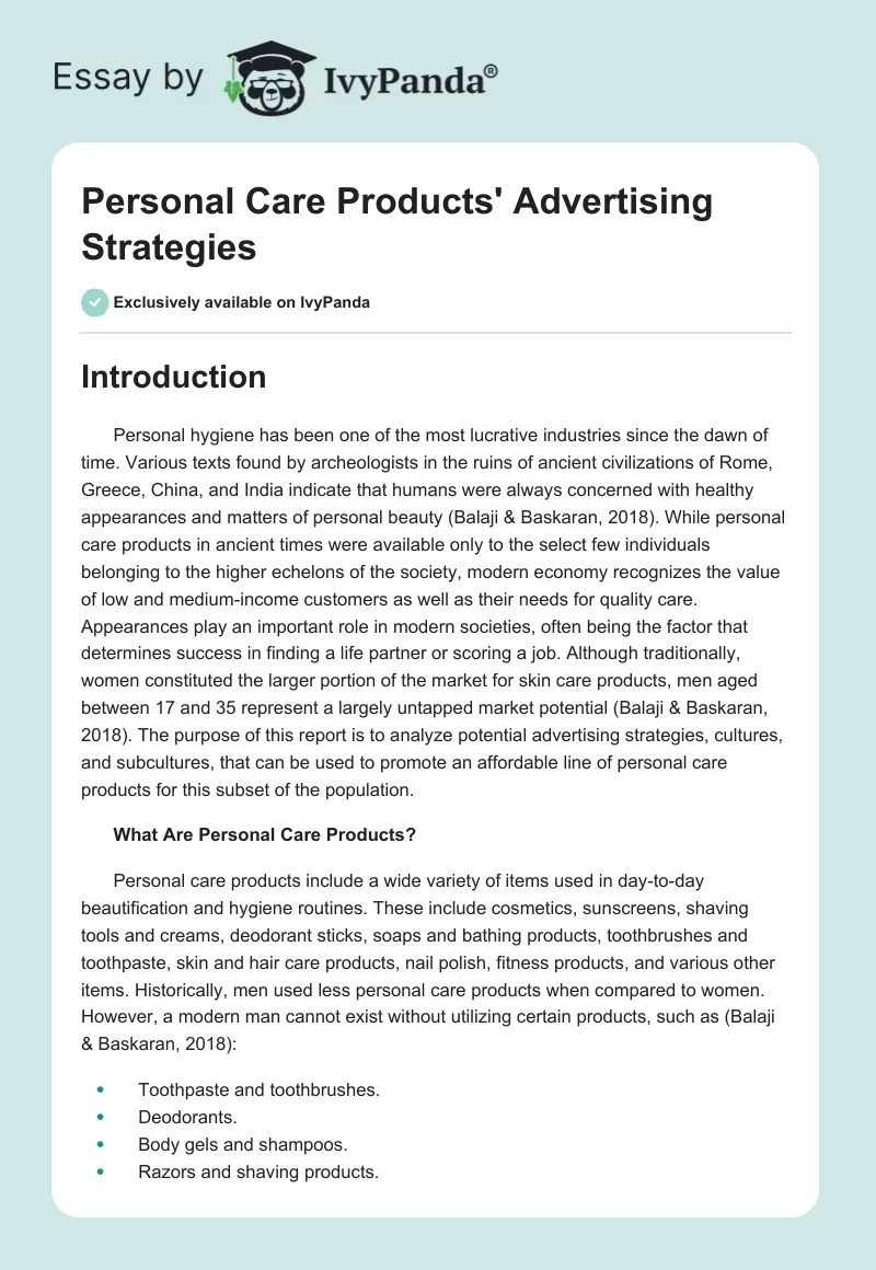 Personal Care Products' Advertising Strategies. Page 1