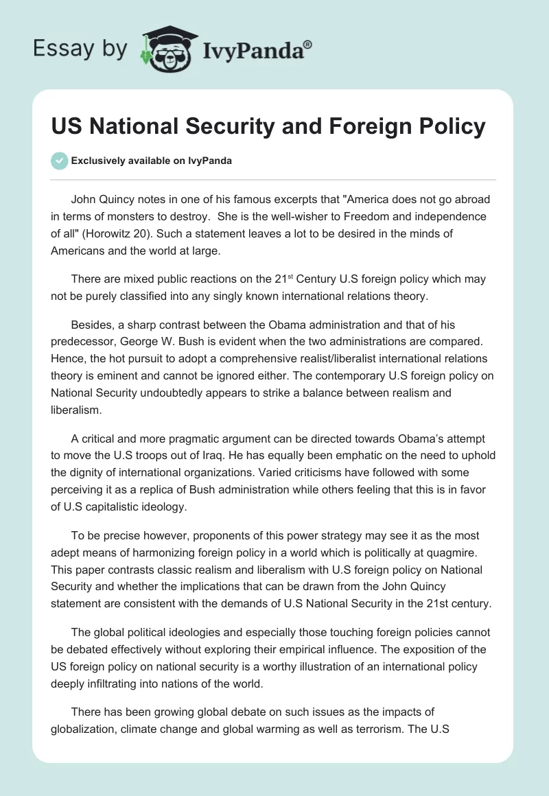 US National Security and Foreign Policy. Page 1