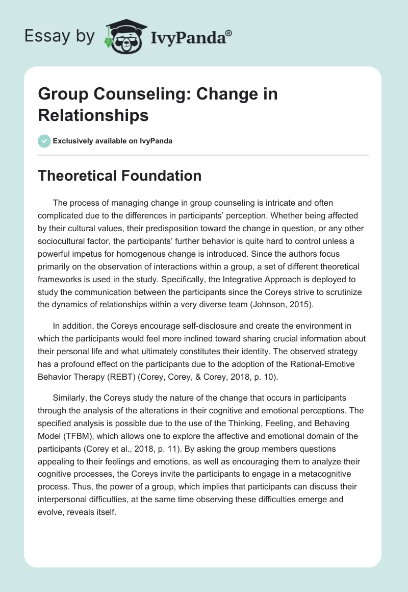 Group Counseling: Change in Relationships. Page 1