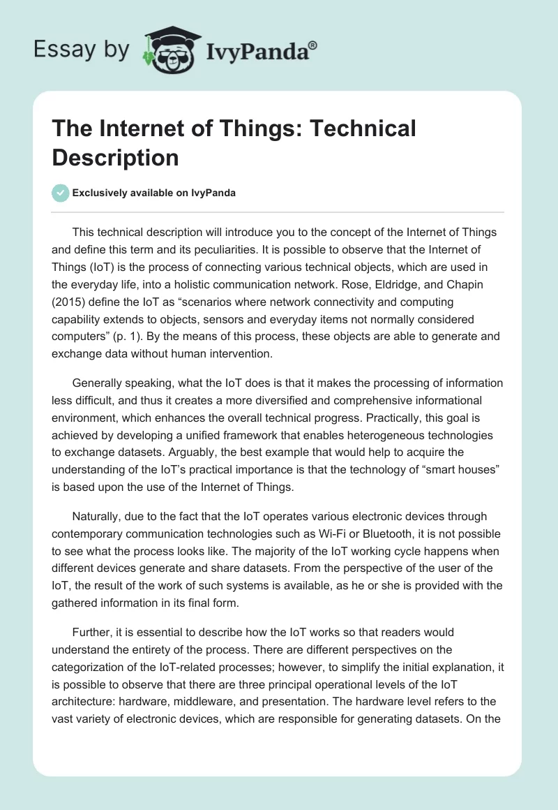 The Internet of Things: Technical Description. Page 1