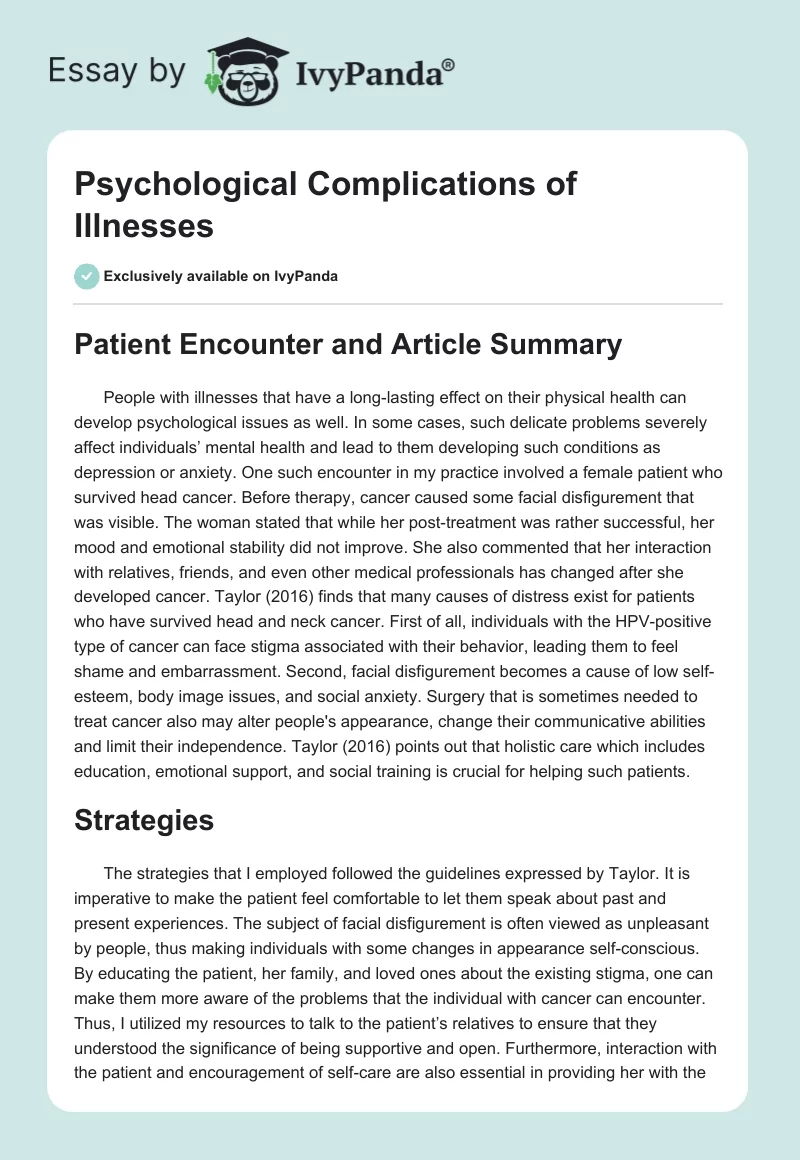 Psychological Complications of Illnesses. Page 1