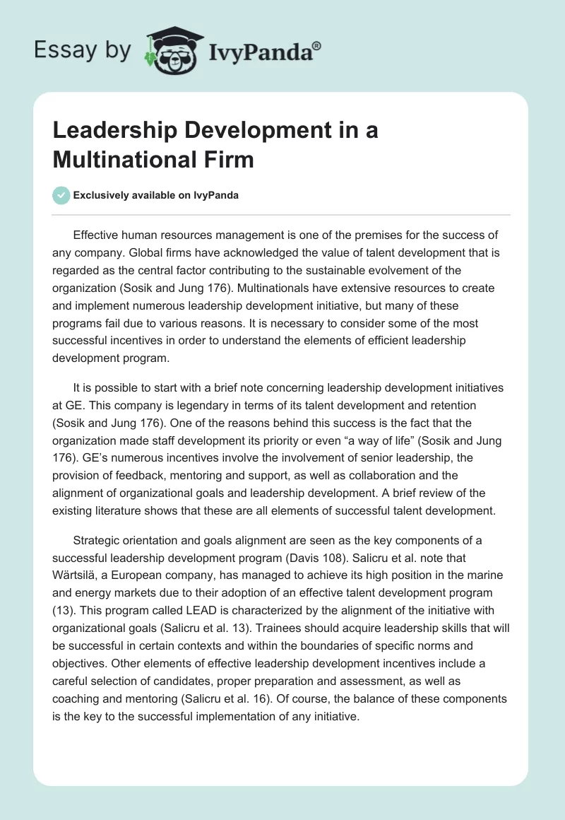 Leadership Development in a Multinational Firm. Page 1