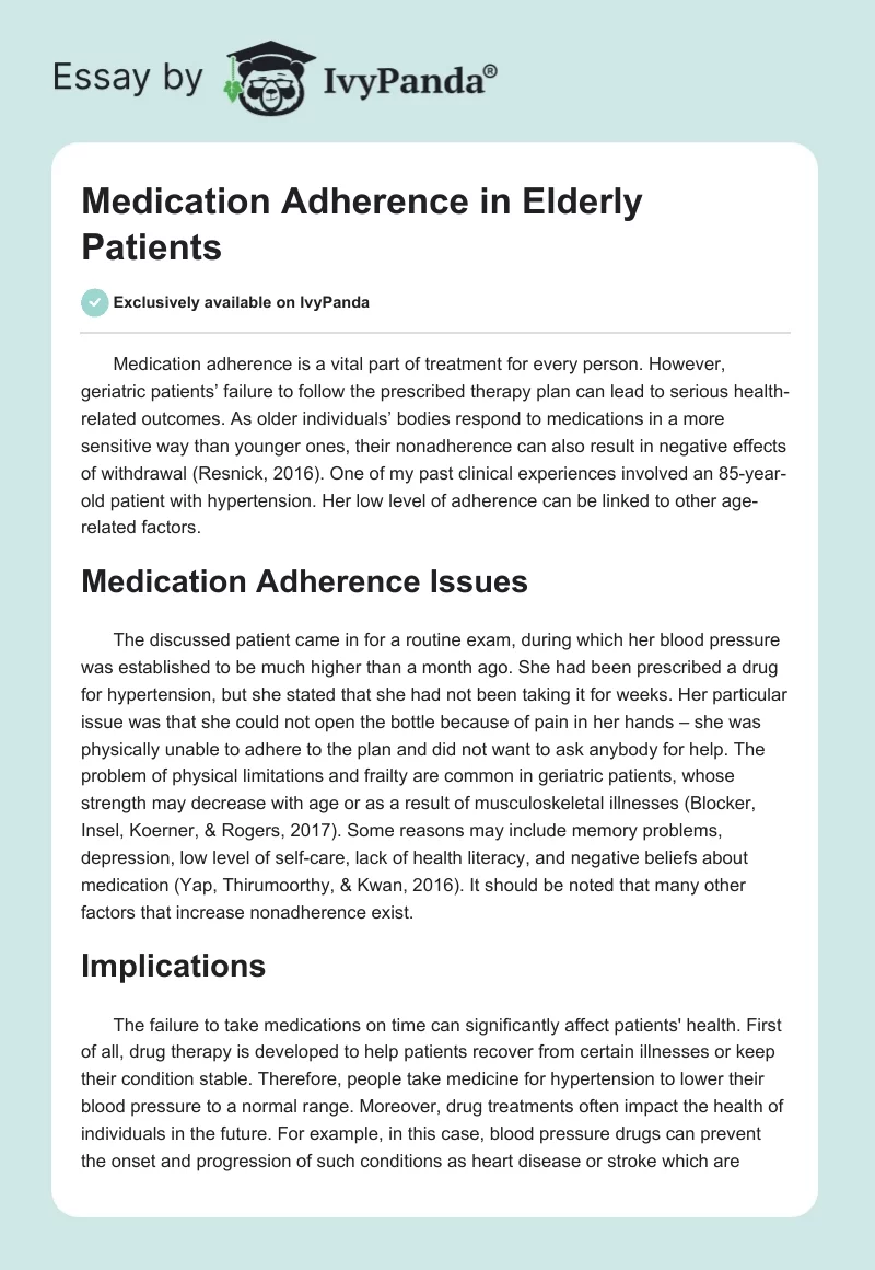 Medication Adherence in Elderly Patients. Page 1